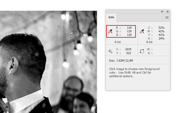 Grayscale image has various RGB values ​​and a color cast