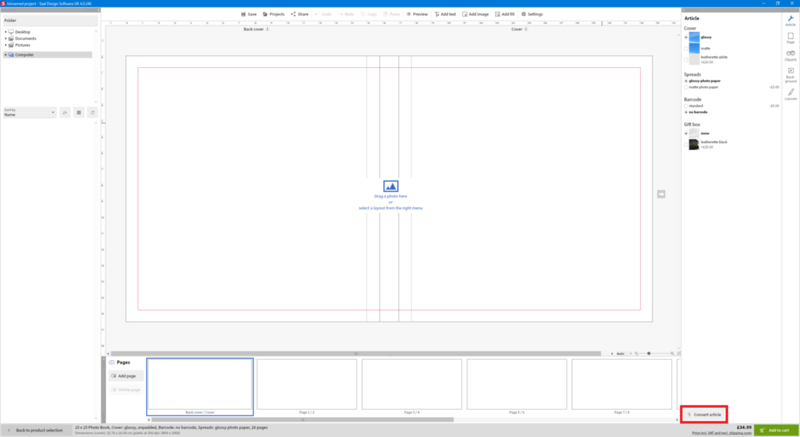 How to convert the size of your photobook in the software